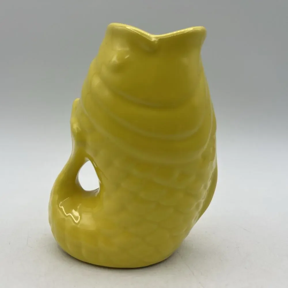 Small Bistro Brights Yellow Gurgling Gluggle Jug Koi Fish Pitcher Creamer 5